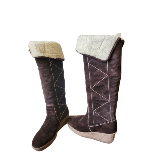 MICHAEL KORS "CROSBY" BROWN SUEDE KNEE HIGH WEDGE HEEL BOOTS - Picture 5 of 8